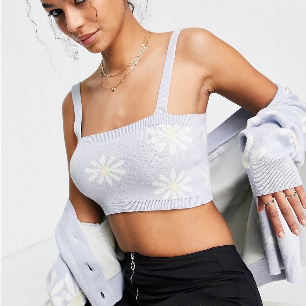 Stradivarius Daisy knit cami in blue